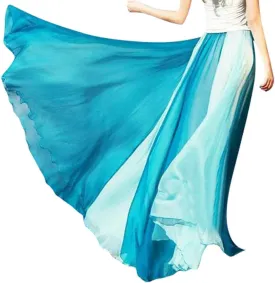 Womens Lyrical Dance Skirt Gradient Color Chiffon Long Swing Sheer Wrap Skirts for Modern Ballet Performance