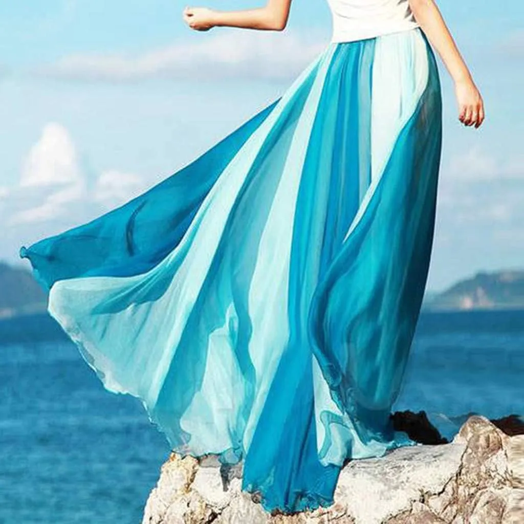 Womens Lyrical Dance Skirt Gradient Color Chiffon Long Swing Sheer Wrap Skirts for Modern Ballet Performance