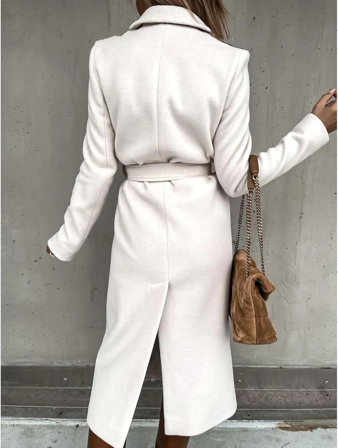 Women's Maxi Wool Blend Wrap Coat with Belt Classic Elegant Overcoat Winter Lapel Trench Coats Open Front Cardigans
