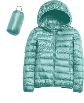 Womens Puffer Jacket Packable Down Jackets Winter Warm Lightweight Short Down Coat Full Zip Hooded Slim Fit Outwear
