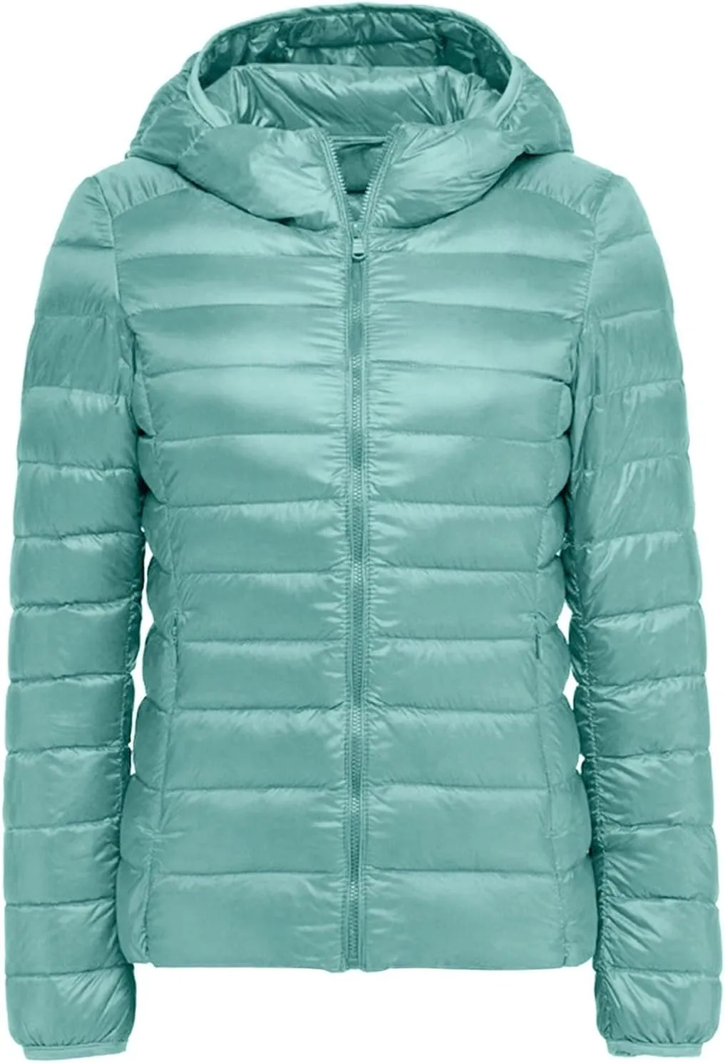 Womens Puffer Jacket Packable Down Jackets Winter Warm Lightweight Short Down Coat Full Zip Hooded Slim Fit Outwear
