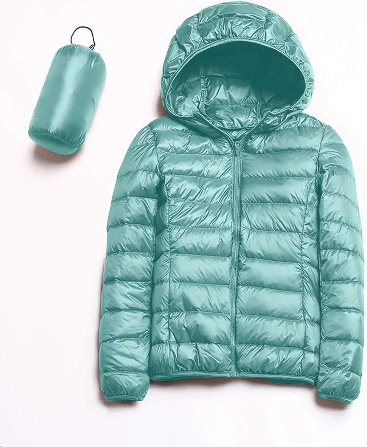 Womens Puffer Jacket Packable Down Jackets Winter Warm Lightweight Short Down Coat Full Zip Hooded Slim Fit Outwear