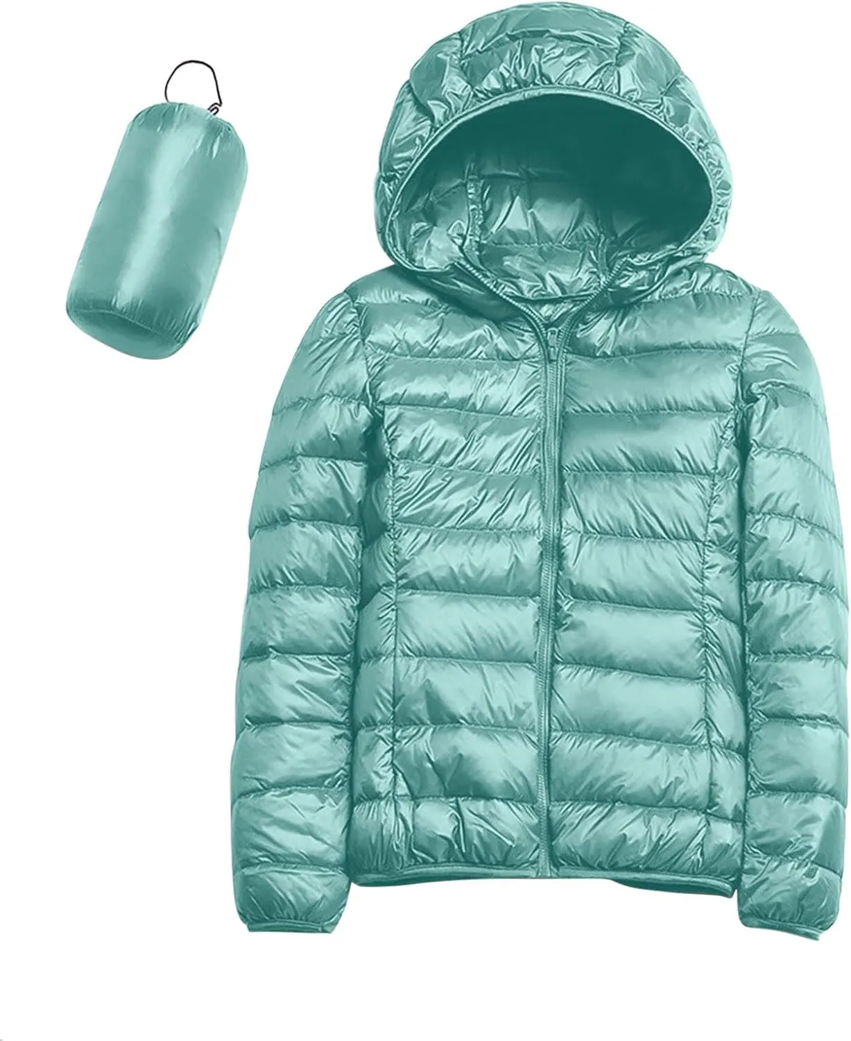 Womens Puffer Jacket Packable Down Jackets Winter Warm Lightweight Short Down Coat Full Zip Hooded Slim Fit Outwear