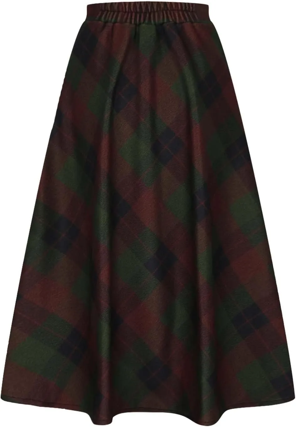 Women's Retro Woolen Plaid Skirt Winter Fall Warm High Waisted Maxi Skirt A line Flared Pleated Tartan Skirts