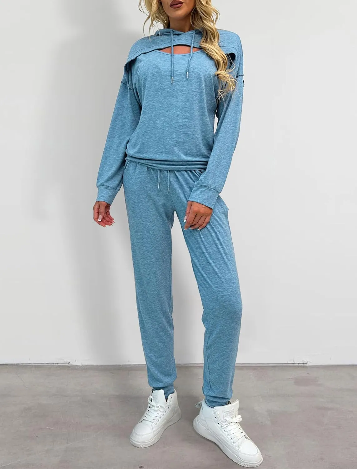 Womens Two Piece Tracksuit Outfits Hoodies Jogger Sweatsuit Lounge Sets with Pockets