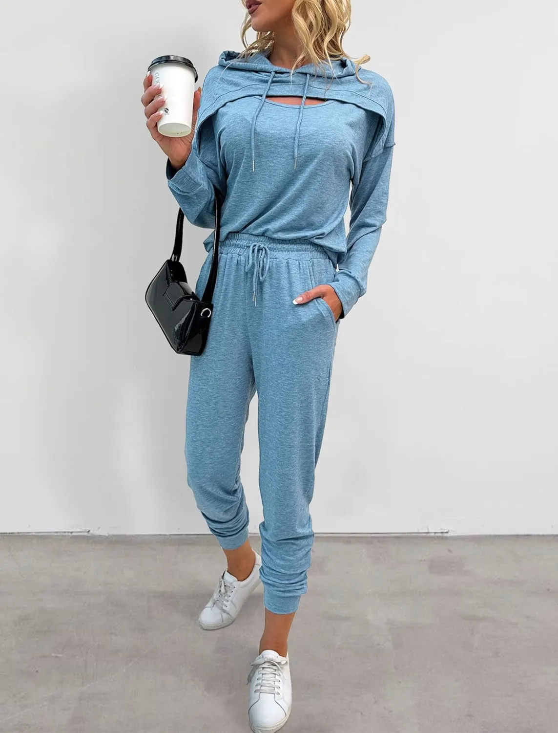 Womens Two Piece Tracksuit Outfits Hoodies Jogger Sweatsuit Lounge Sets with Pockets