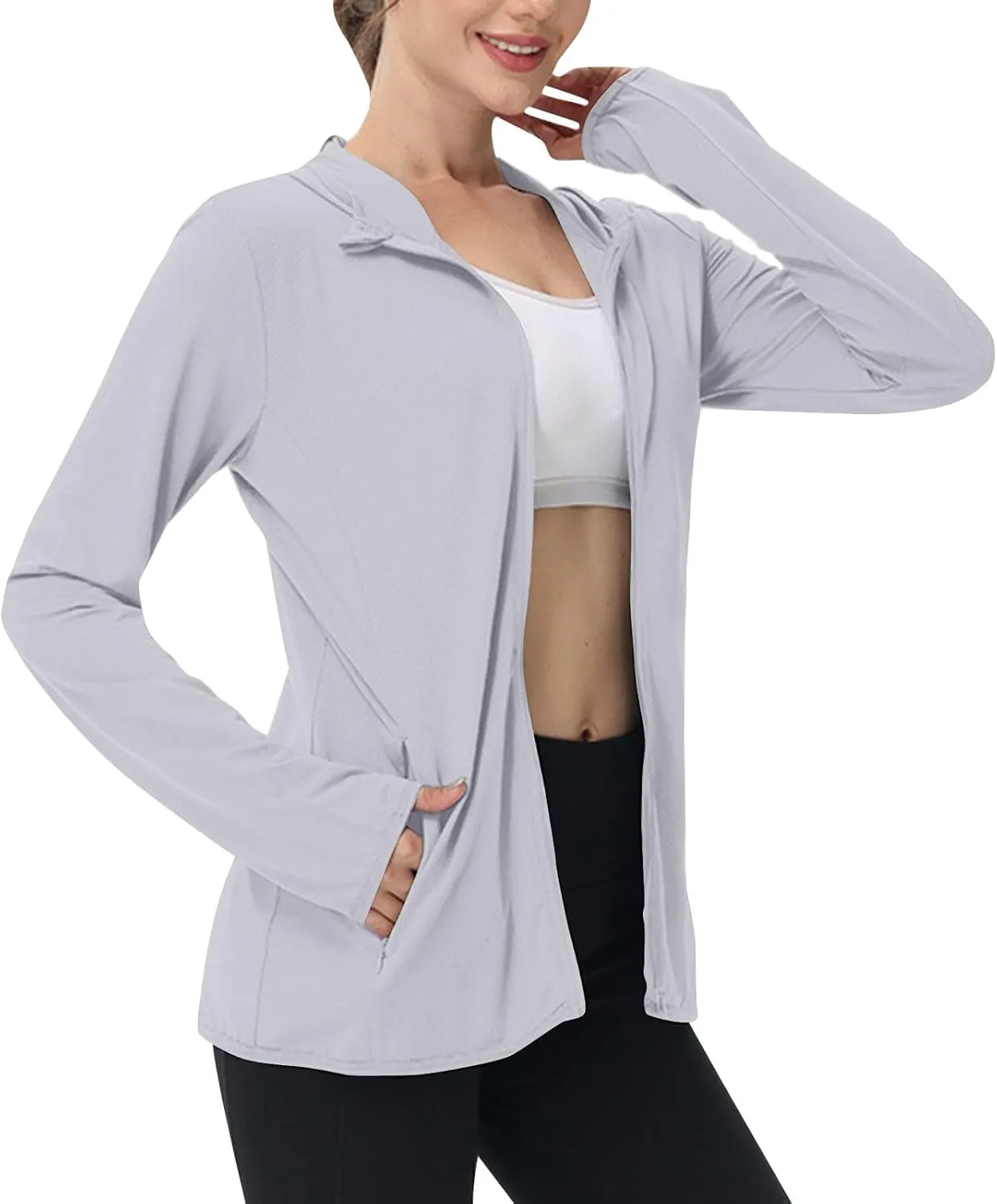 Womens UPF 50  Athletic Jacket Summer Lightweight Sun Protection Zip Up Hoodie UV Protect Long Sleeve Shirts