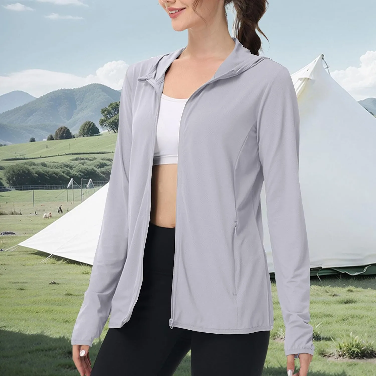 Womens UPF 50  Athletic Jacket Summer Lightweight Sun Protection Zip Up Hoodie UV Protect Long Sleeve Shirts