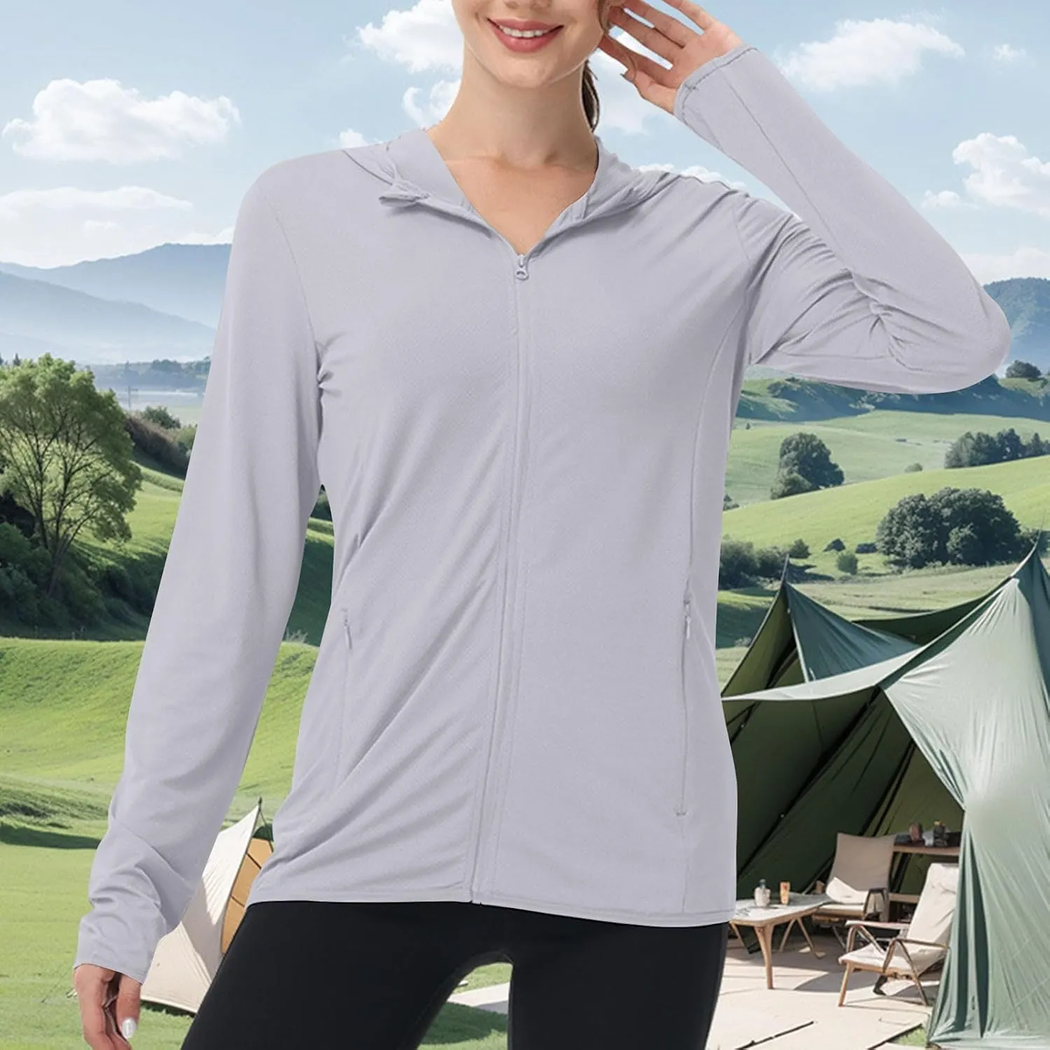 Womens UPF 50  Athletic Jacket Summer Lightweight Sun Protection Zip Up Hoodie UV Protect Long Sleeve Shirts
